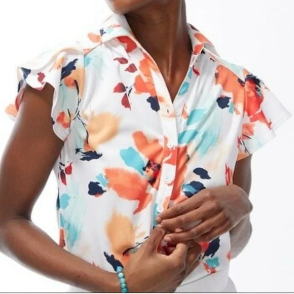 Chico's Short Sleeve Floral Top Blouse Size XL /Chico’s Size 3 EUC! - Picture 2 of 16